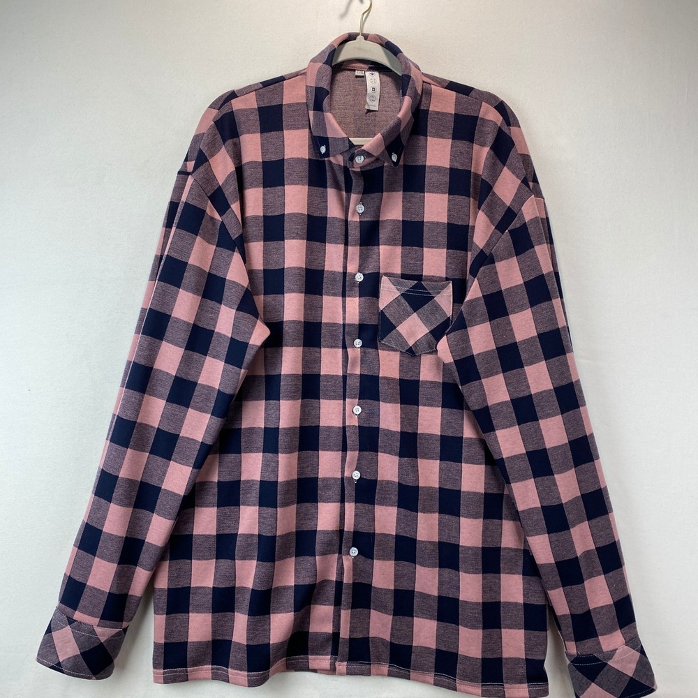 State and Liberty Performance Flannel Mens XXXL Pink Navy Buffalo Plaid Stretch